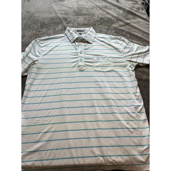 Peter‎ Millar Mens White Golf Polo Shirt Large Summer Comfort PCG Logo - Picture 1 of 5